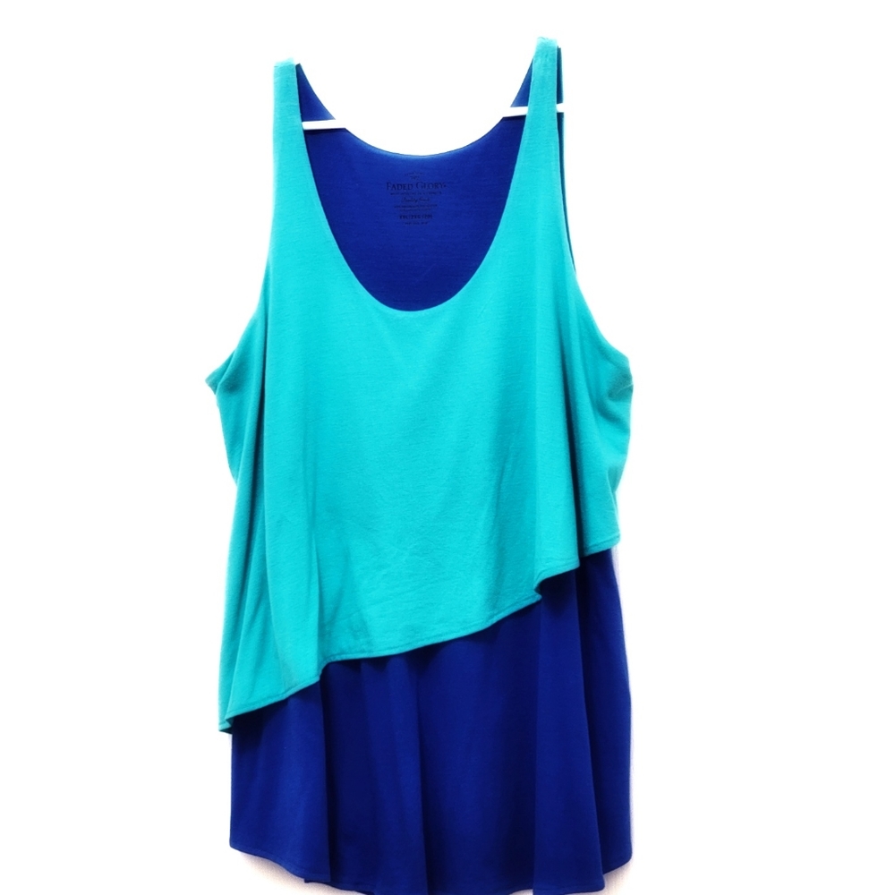 ``T25122 Faded Glory Blue & Teal Sleeveless Tunic